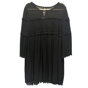 Entro Black Short Flowy Dress Women’s Size Large Witchy Whimsical Boho Sheer